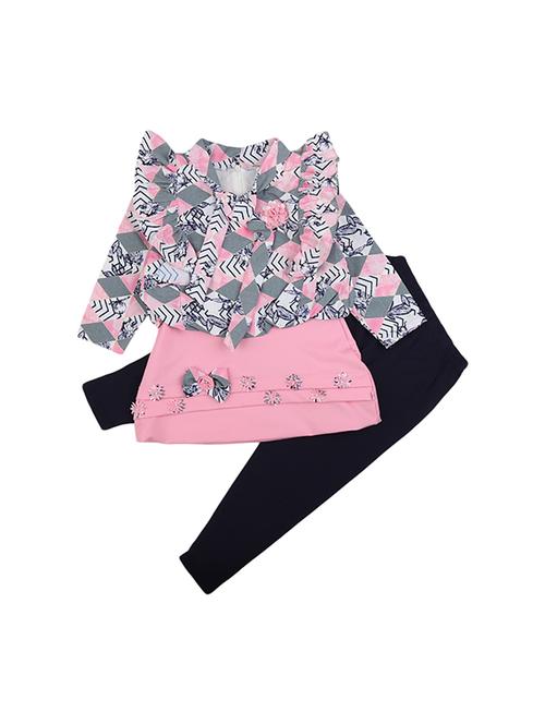 girls printed v-neck neck casual set - 19296368 - Very Small Image - 1