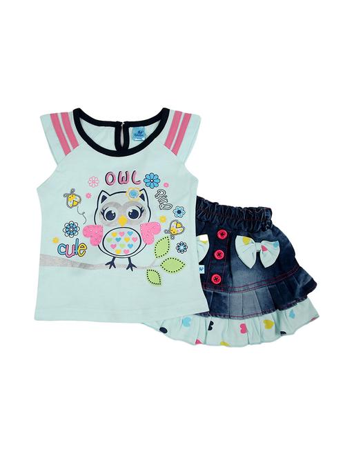 girls printed round neck skirt top - 19296456 - Very Small Image - 1