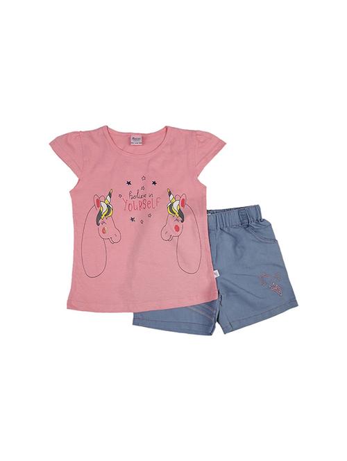 girls printed round neck short set - 19296498 - Very Small Image - 1