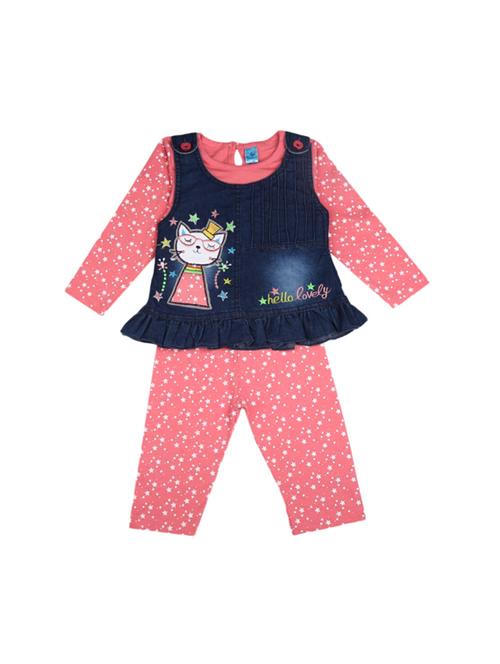 girls printed round neck twin set - 19296926 - Very Small Image - 1
