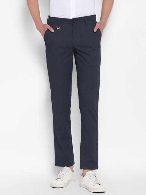 blue cotton blend flat front casual trousers - 19298775 - Very Small Image - 1