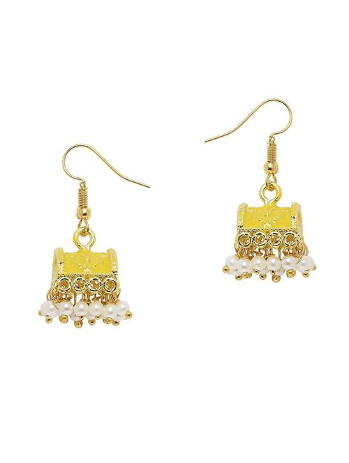 yellow metal jhumka earring - 19299139 - Very Small Image - 1