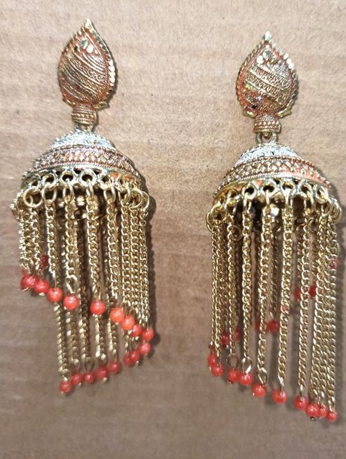 gold plated metal jhumka earring - 19299160 - Very Small Image - 1