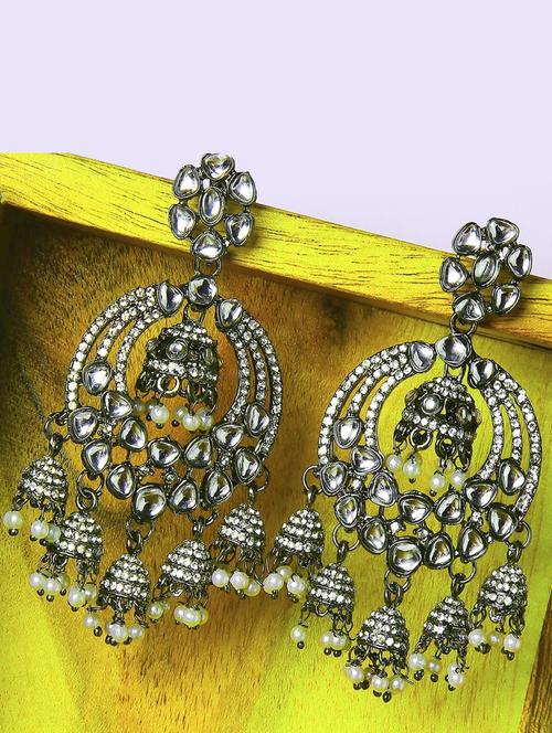 silver plated metal jhumka earring - 19299169 - Very Small Image - 1