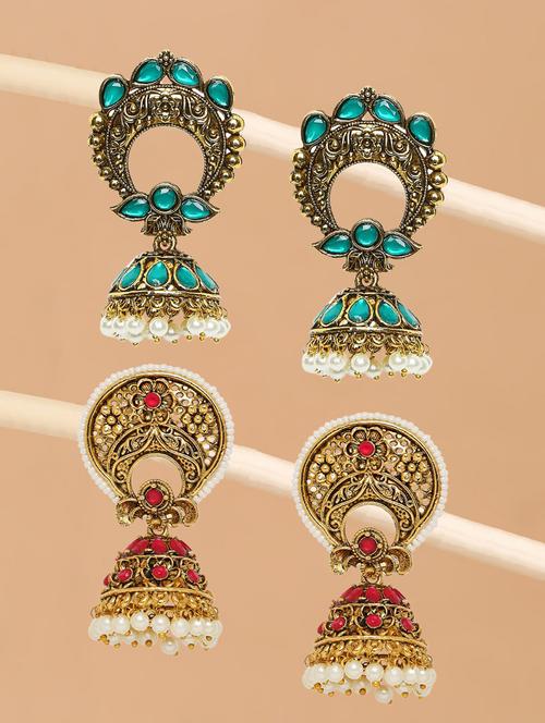 set of 2 metal jhumka earring - 19299183 - Very Small Image - 1