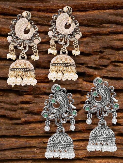 set of 2 metal jhumka earring - 19299186 - Very Small Image - 1