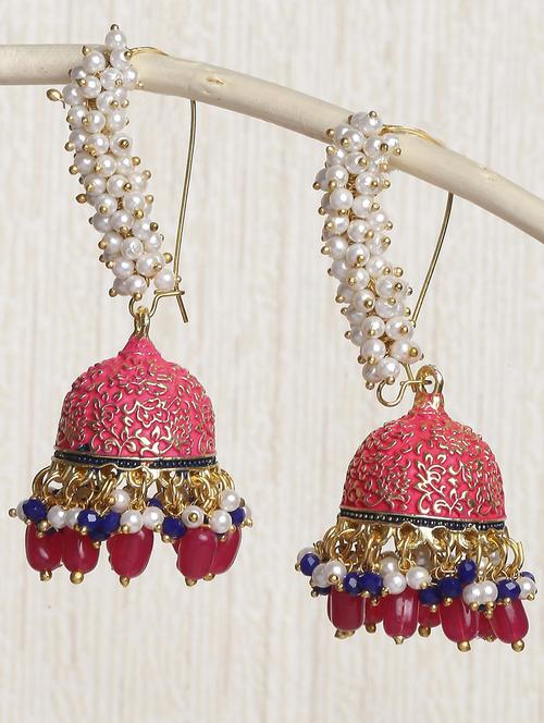 gold plated metal jhumka earring - 19299202 - Very Small Image - 1
