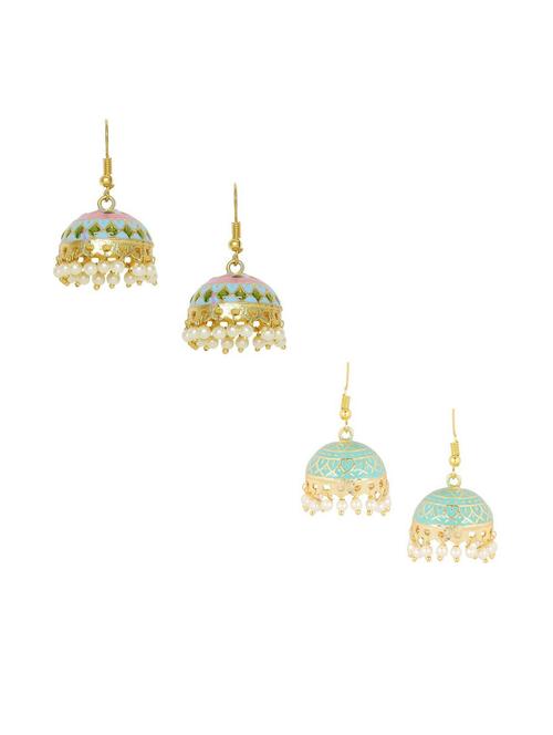 multi colored metal jhumka combo earring - 19299259 - Very Small Image - 1