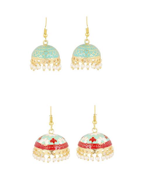multi colored metal jhumka combo earring - 19299297 - Very Small Image - 1