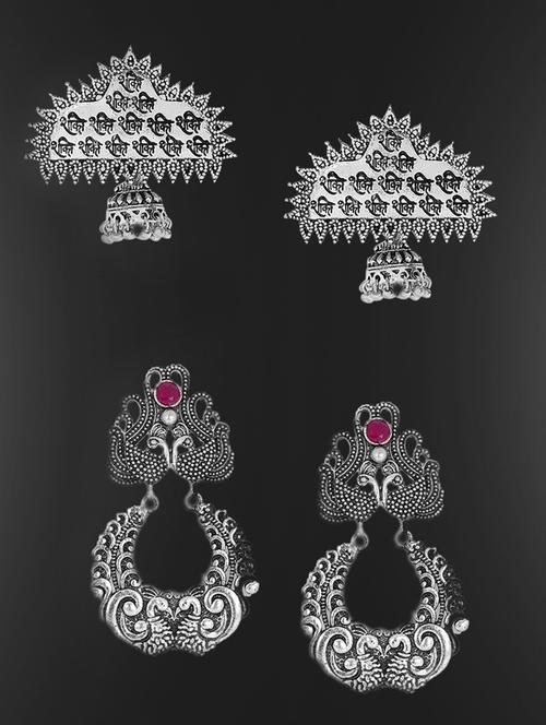 oxidized silver metal combo earring - 19299312 - Very Small Image - 1