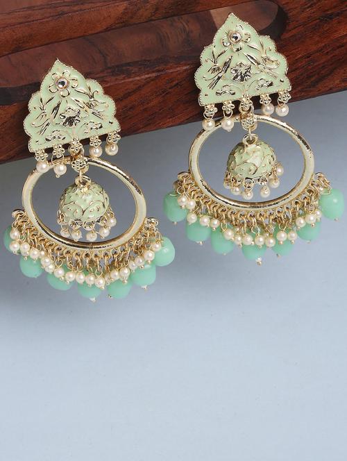 green metal jhumka earring - 19299335 - Very Small Image - 1