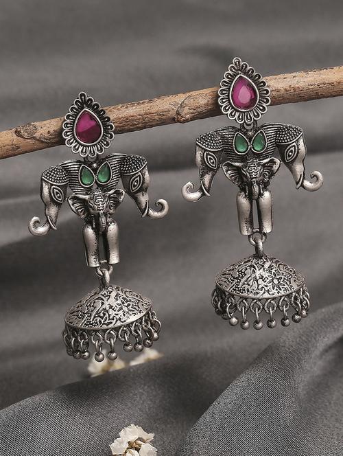 silver plated metal jhumka earring - 19299366 - Very Small Image - 1