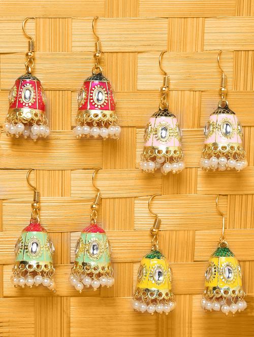 multi colored metal jhumka earring - 19299393 - Very Small Image - 1