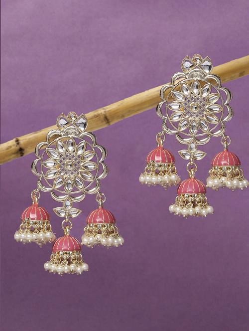 pink metal jhumka - 19299430 - Very Small Image - 1