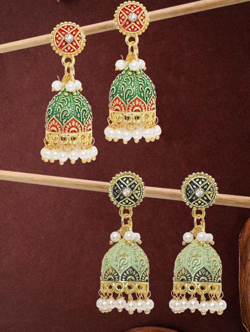 multi colored metal jhumka earring - 19299459 - Very Small Image - 1