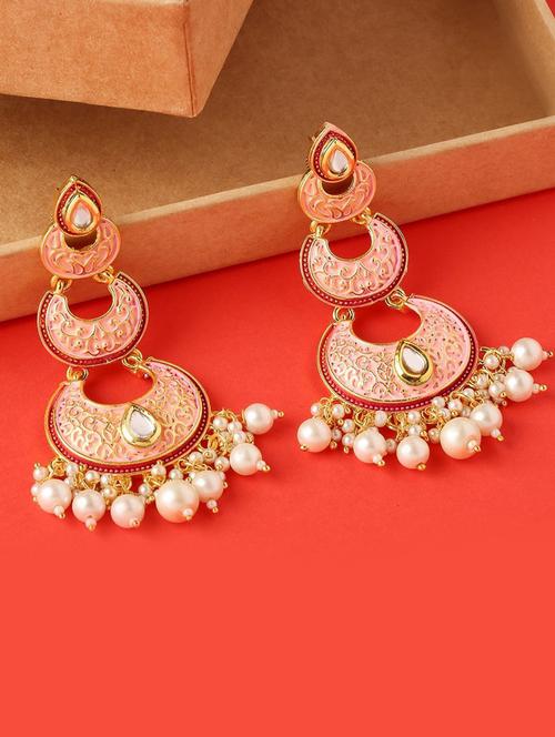 pink metal chandballi earring - 19299487 - Very Small Image - 1