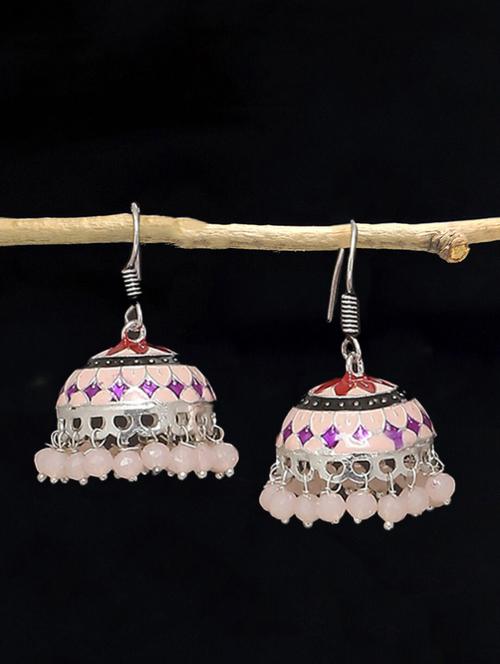 pink metal jhumka earring - 19299491 - Very Small Image - 1