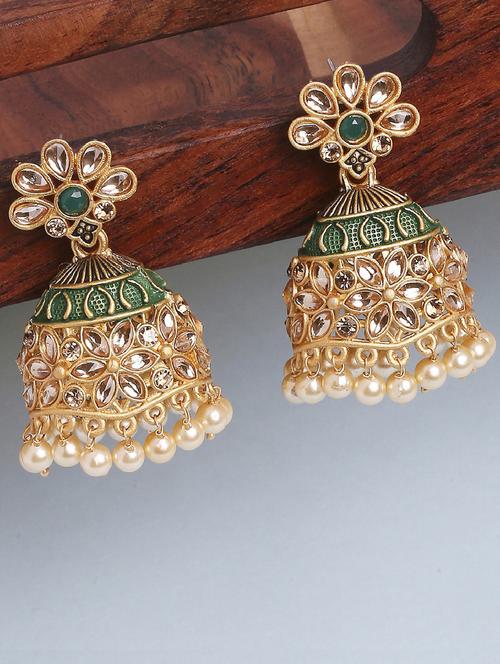 gold plated pearl jhumka earring - 19299497 - Very Small Image - 1