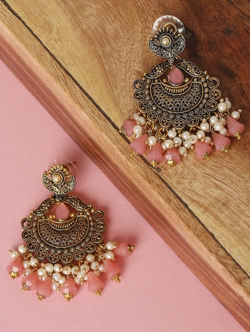 pink metal chandballi earring - 19299581 - Very Small Image - 1