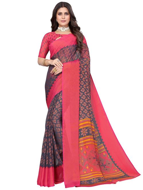 ethnic motif printed saree with blouse - 19300121 - Very Small Image - 1