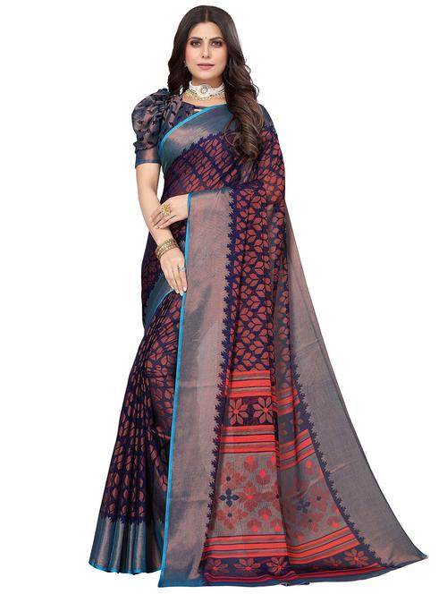 ethnic motif printed saree - 19300123 - Very Small Image - 1