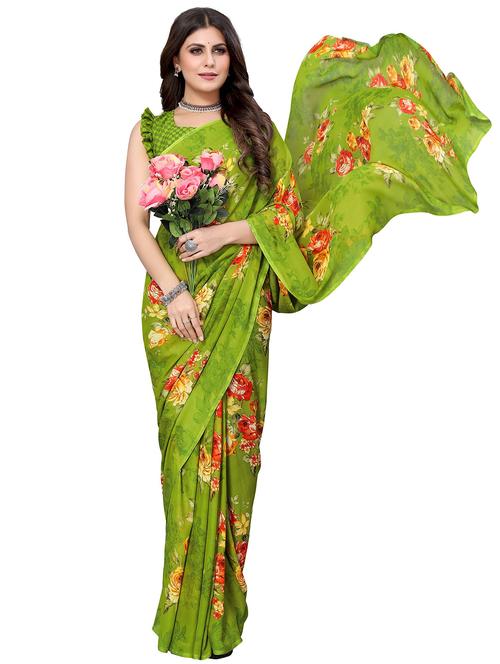 floral printed saree with blouse - 19300129 - Very Small Image - 1