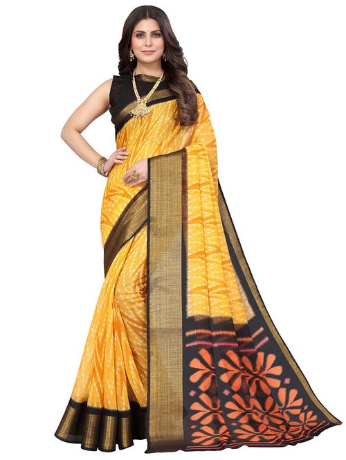 yellow linen printed saree with blouse - 19300162 - Very Small Image - 1