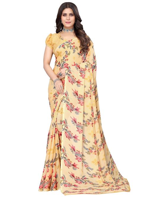 floral printed saree with blouse - 19300164 - Very Small Image - 1