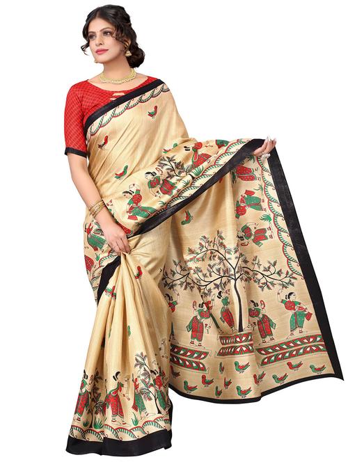 contrast border printed saree with blouse - 19300188 - Very Small Image - 1