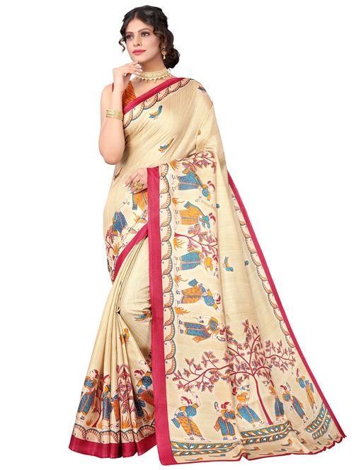 contrast border printed saree with blouse - 19300191 - Very Small Image - 1