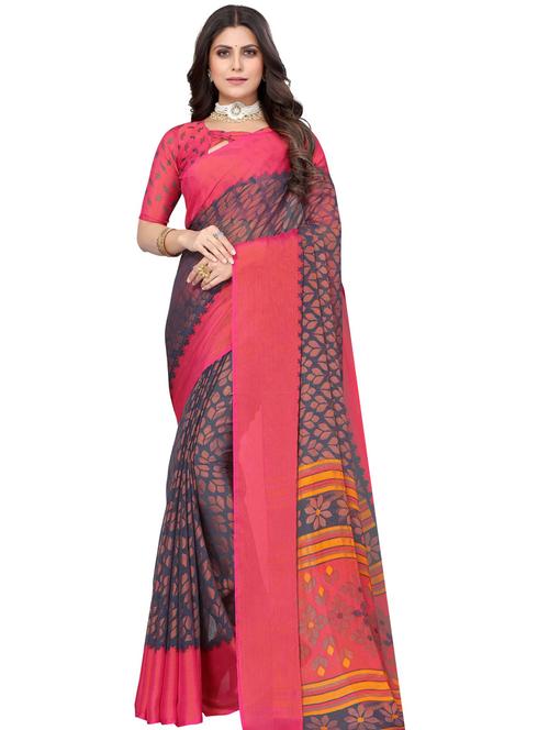 ethnic motif printed saree with blouse - 19300405 - Very Small Image - 1