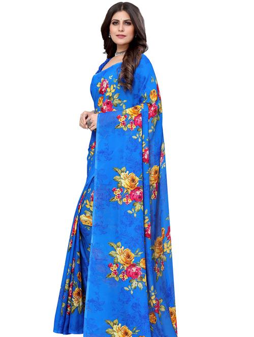 floral printed saree with blouse - 19300412 - Very Small Image - 1