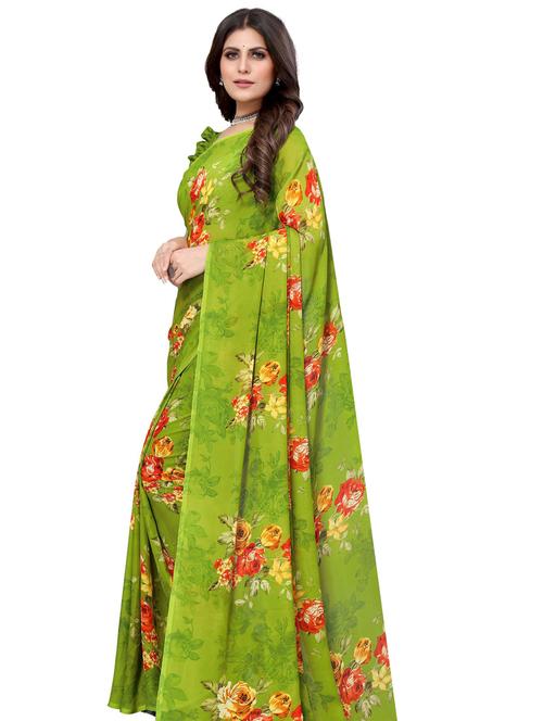 floral printed saree with blouse - 19300413 - Very Small Image - 1
