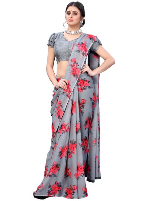 floral printed saree with blouse - 19300467 - Very Small Image - 1