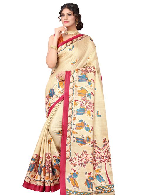 contrast border printed saree with blouse - 19300476 - Very Small Image - 1