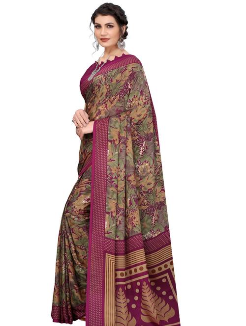 contrast bordered printed saree with blouse - 19300485 - Very Small Image - 1