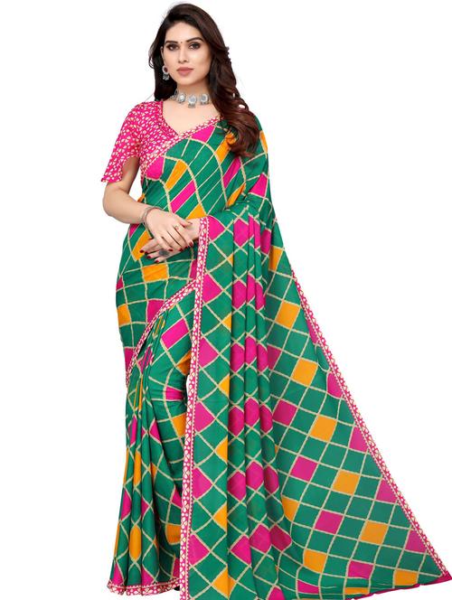 contrast bordered printed saree with blouse - 19300501 - Very Small Image - 1