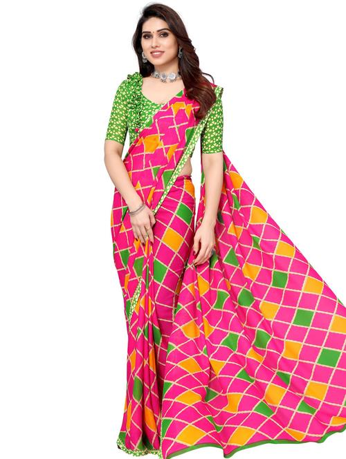 contrast bordered printed saree with blouse - 19300502 - Very Small Image - 1