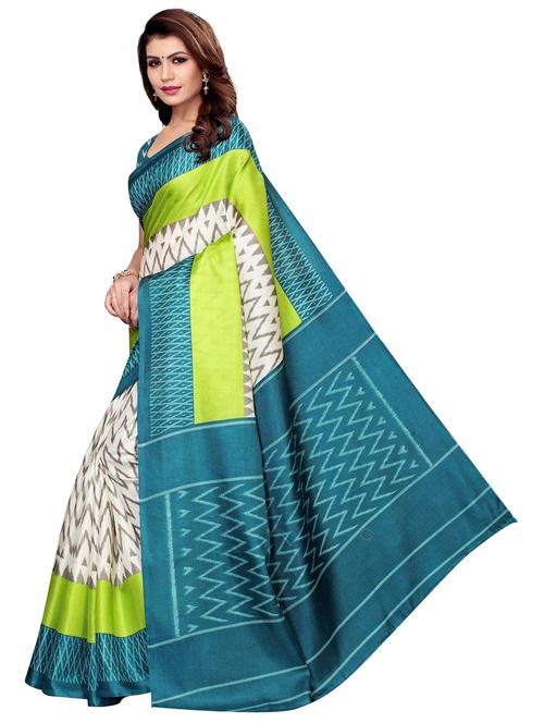 contrast border printed saree with blouse - 19300560 - Very Small Image - 1