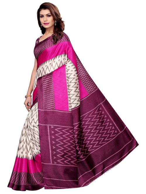contrast bordered printed saree - 19300561 - Very Small Image - 1