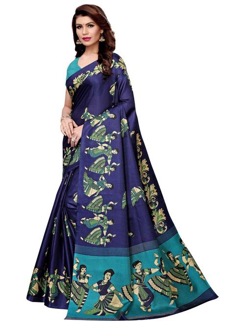 contrast border printed saree with blouse - 19300568 - Very Small Image - 1