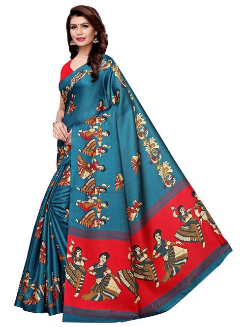 contrast border printed saree with blouse - 19300569 - Very Small Image - 1
