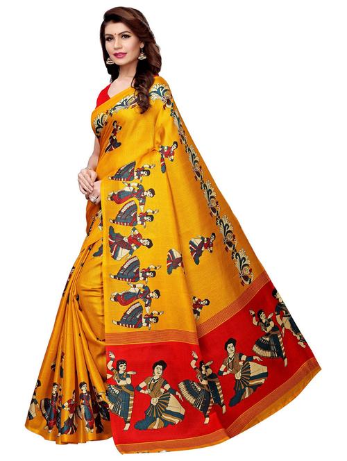 contrast border printed saree with blouse - 19300571 - Very Small Image - 1