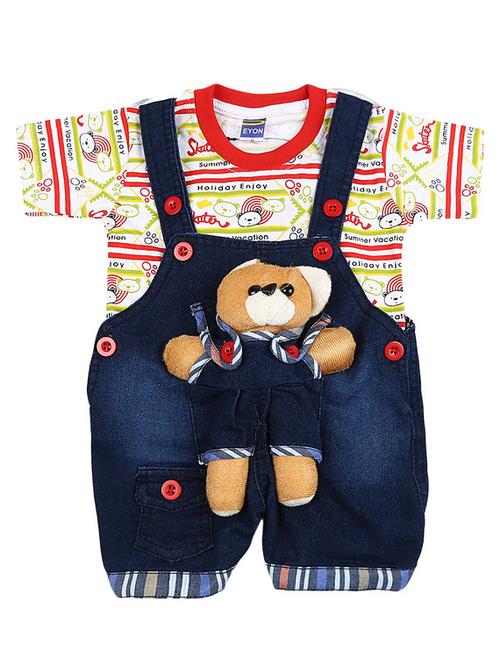 girls printed round neck dungaree set - 19300611 - Very Small Image - 1