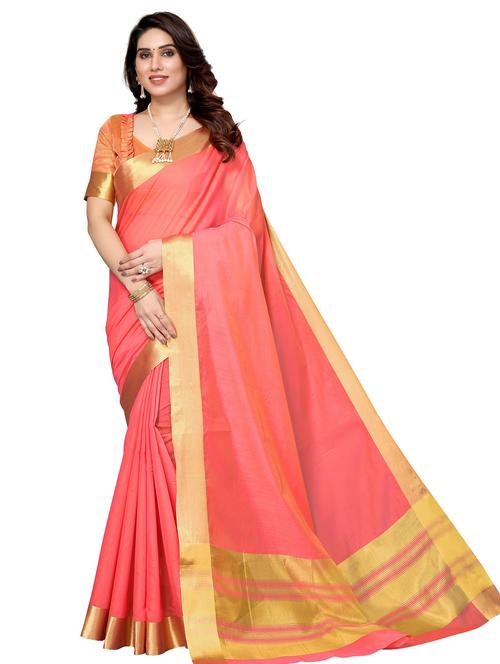 orange printed saree with blouse - 19300637 - Very Small Image - 1