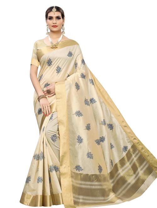 beige embroidered saree - 19300645 - Very Small Image - 1