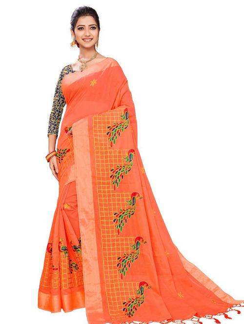 orange embroidered saree with blouse - 19300657 - Very Small Image - 1