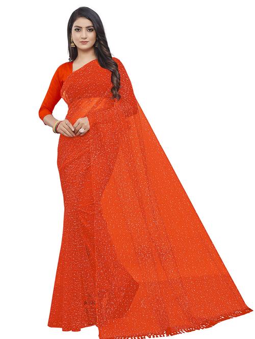 orange printed saree - 19300659 - Very Small Image - 1
