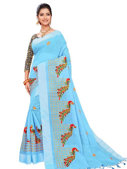 blue embroidered saree with blouse - 19300675 - Very Small Image - 1