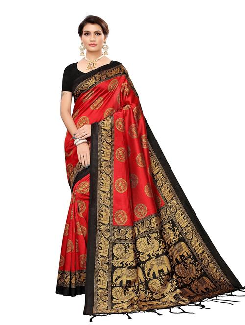 red zari work saree with blouse - 19300708 - Very Small Image - 1